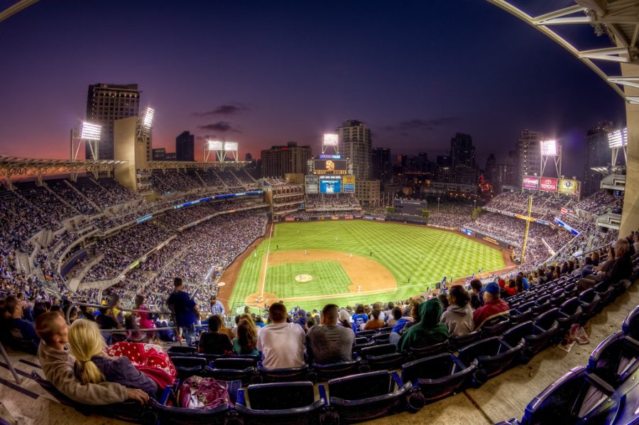 Fans enjoy a night game at Petco Park, home of the San Diego Padres.